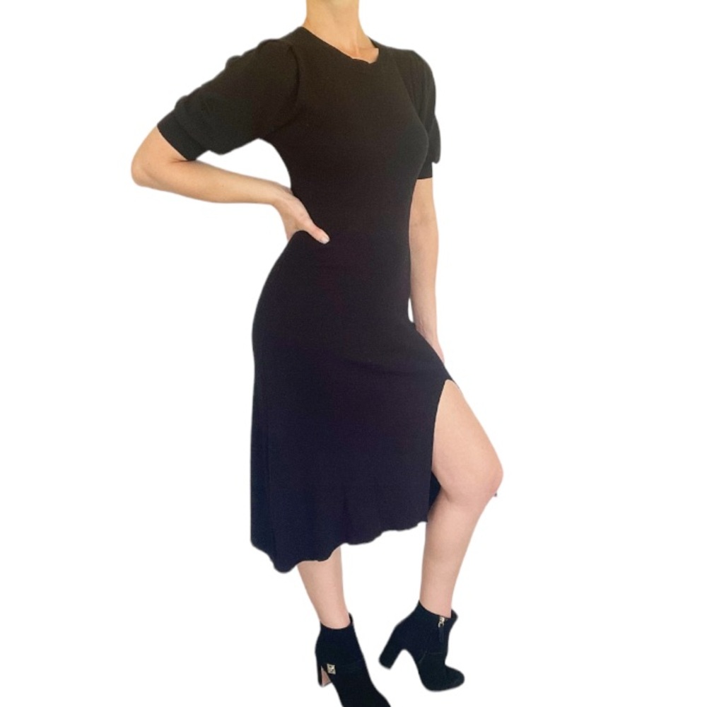 Forever 21 black puff sleeve knit sweater dress size small